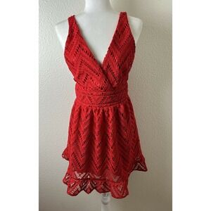 Sugar & Lips Red V-Neck Lace Sleeveless Lined Fit N Flare Womens Sz S Valentines